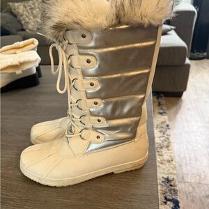 Women's White and Silver Winter Boots
